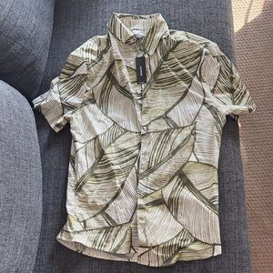 Express Green and White Leaf Pattern Shirt